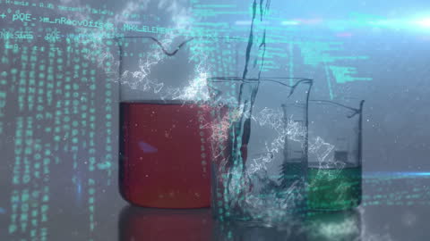 Liquid Interaction with Digital Interface and DNA Strand in Science Animation