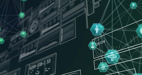 Futuristic Digital Interface with Hexagonal Connective Nodes