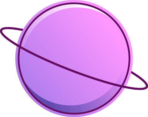 Pink purple vector planet with tilted ring on transparent background
