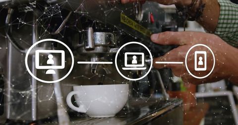 Barista Brewing Coffee With Modern Technology Interface