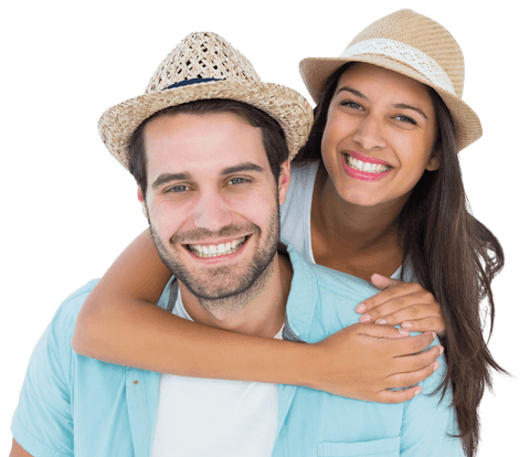 Joyful Couple Embracing with Transparent Background