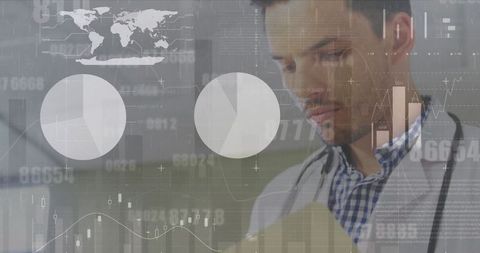 Caucasian Male Doctor Analyzing Digital Medical Interface