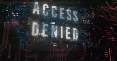 Access denied cyber map blocking global network nodes with glitch security interface