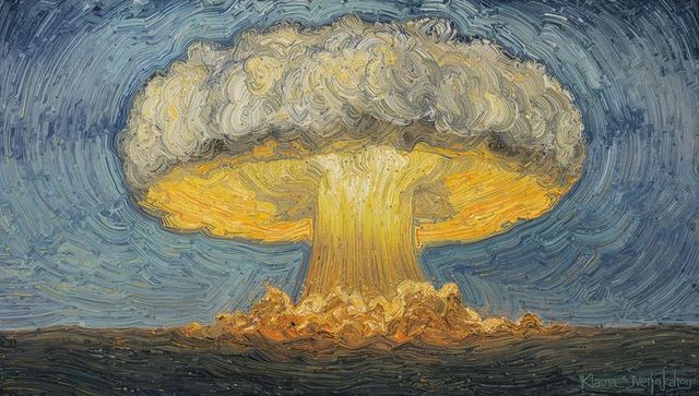 Abstract Mushroom Cloud in Swirling Sky, Apocalyptic Art