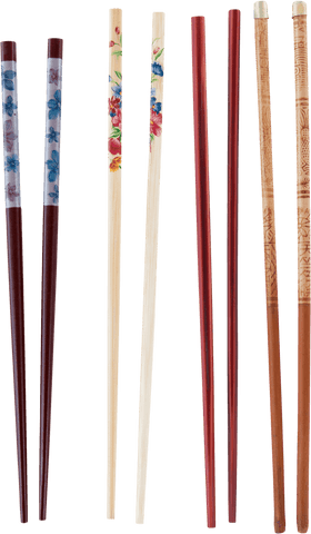 Set of transparent chopsticks with various decorations and designs