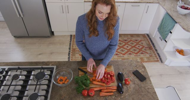 Woman Preparing Fresh Vegetables in Modern Kitchen from Above - Download Free Stock Images Pikwizard.com