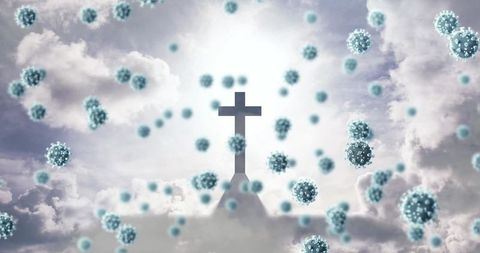 Cross with Coronavirus Particles Symbolizing Faith and Hope