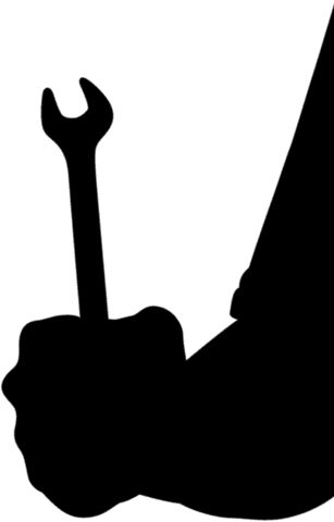 Transparent hand holding wrench silhouette for repair use