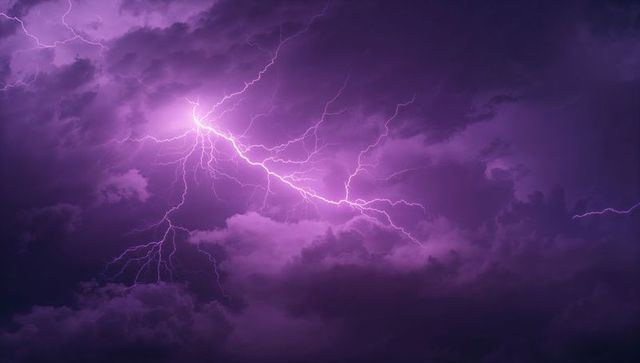 Dramatic Purple Skies with Striking Lightning and Storm Clouds