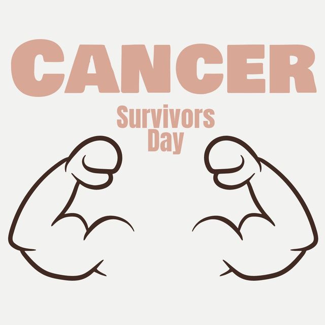 Digital composite image of cancer survivor day text over flexing muscles on white background. vector, fightback and cancer awareness campaign concept.