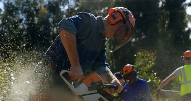 Lumberjack Using Chainsaw for Outdoor Wood Cutting - Download Free Stock Images Pikwizard.com