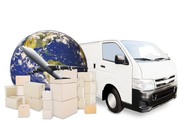 Transparent Background Delivery Services Concept with Van, Plane, Boxes and Globe - Download Free Stock Videos Pikwizard.com