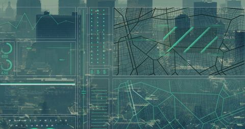 Futuristic Data Processing Interface Over Modern Cityscape - Download Free Stock Images Pikwizard.com