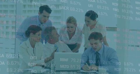 Business Team Collaborating Over Financial Dashboards Analyzing Stock Market Data