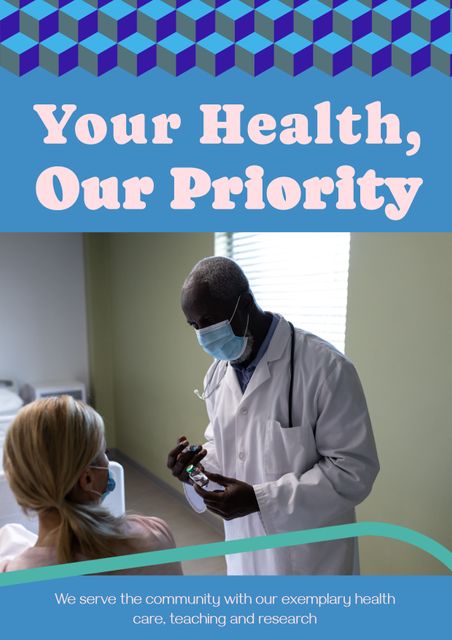 Medical professional caring for patient, showcasing trust and dedication in health services. Suitable for healthcare marketing materials, patient care promotions, community health announcements, medical clinic advertisements, and health awareness campaigns. Images like this emphasize the compassion and commitment healthcare providers have towards their patients, creating a positive and trustworthy impression for the medical facility.