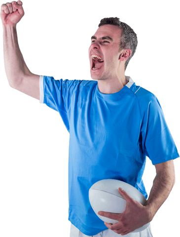 Rugby Player Celebrating with Transparent Background