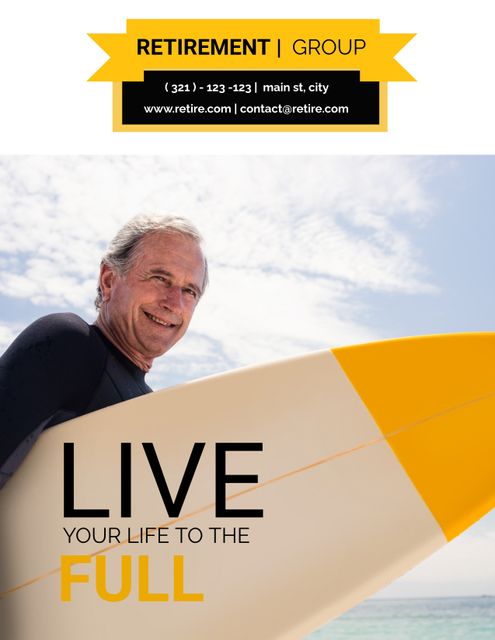 Senior Surfer Promoting Adventurous Retirement Lifestyle - Download Free Stock Templates Pikwizard.com