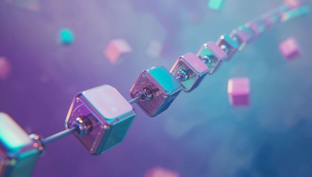 Futuristic metallic cubes floating on purple background