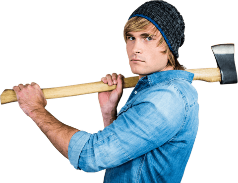 trendy male hipster with axe against transparent background - Download Free Stock Videos Pikwizard.com