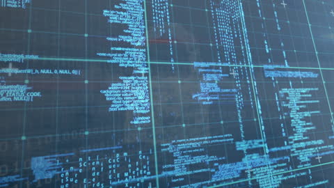 Digital Data Processing with Blue Neon Code Display