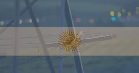Argentinian Flag Over Zip Line at Twilight