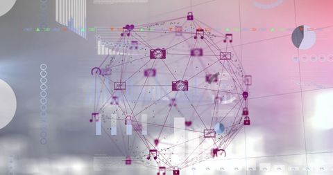Abstract Globe of Digital Icons with Statistical Data Overlay - Download Free Stock Images Pikwizard.com