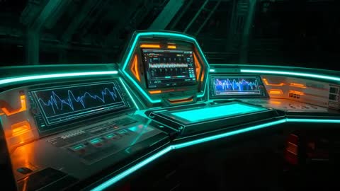 Futuristic Sci-Fi Command Console with Dynamic Neon Elements