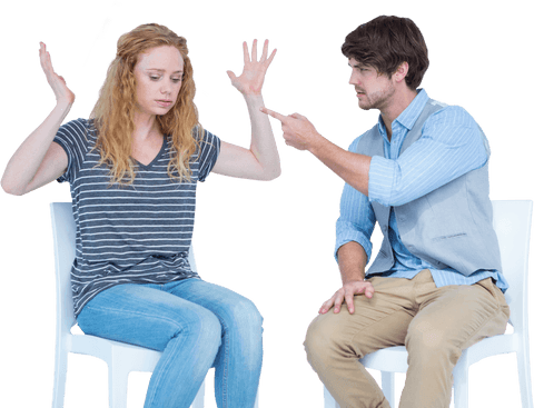 Transparent Angry Couple Quarreling while Sitting