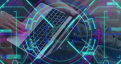 Futuristic Digital Interface Over Laptop with Manipulating Hand - Download Free Stock Images Pikwizard.com