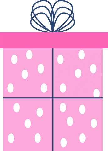 Pink gift box with blue ribbon on transparent background