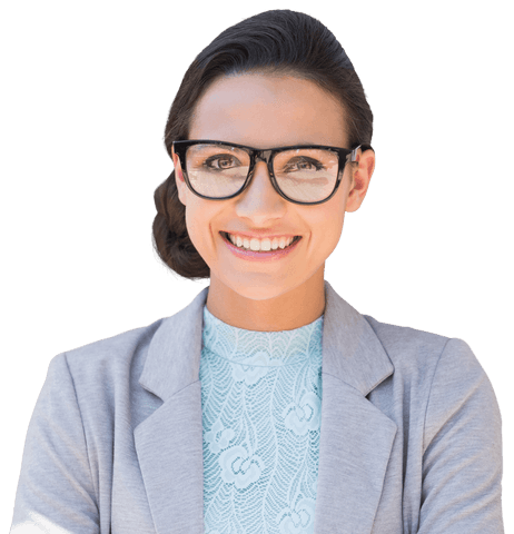 Confident Caucasian Businesswoman with Glasses Smiling on Transparent Background