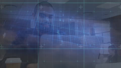 Data Overlay on Diverse Businessman Using Laptop