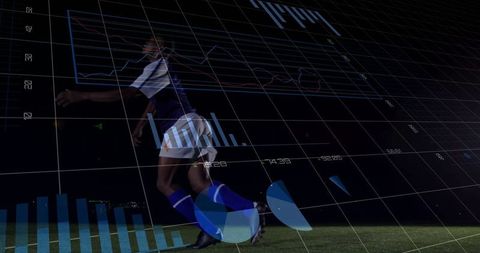 Dynamic Soccer Action Under Digital Analytics Overlay