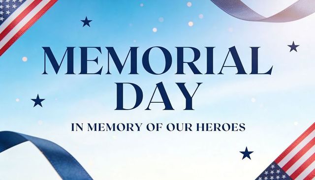 Memorial day tribute banner honoring fallen heroes with american flag ribbons and stars