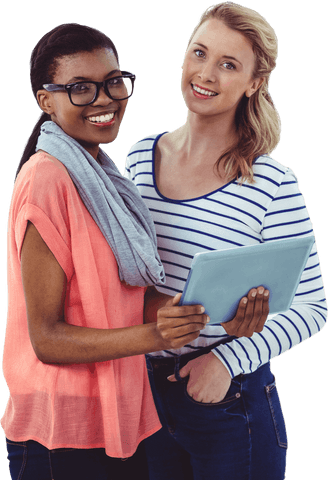 Diverse Women Collaborating with Tablet Transparent Background - Download Free Stock Videos Pikwizard.com