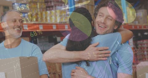 Volunteers Embracing with Data Overlay in Warehouse