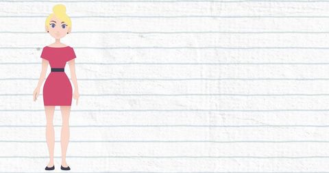 Pictogram of Woman in Pink Dress with Copy Space on Striped Background