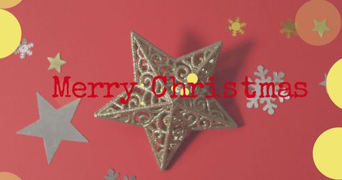 Merry Christmas Text with Star and Snowflakes on Red - Download Free Stock Images Pikwizard.com