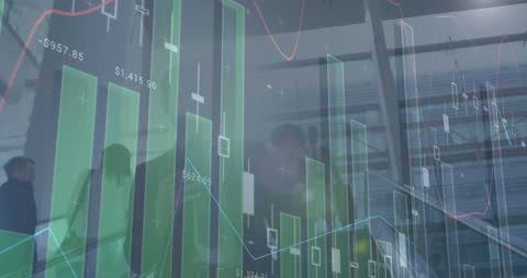 Businessman Analyzing Market Data with Financial Graphs Overlay