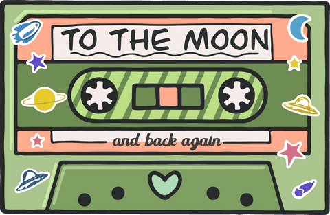 Retro Cassette Tape with Space Stickers on Transparent Background - Download Free Stock Videos Pikwizard.com