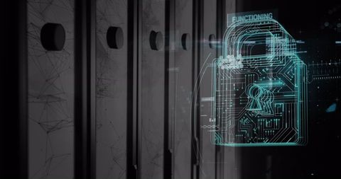 digital padlock overlay on data servers symbolizing network security - Download Free Stock Images Pikwizard.com