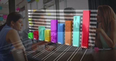 Collaborative Team Analyzing Innovative Financial Data Visualization