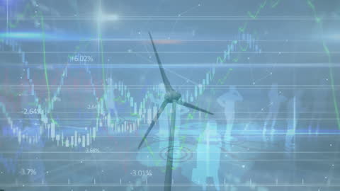 Financial Growth Graphs Blending with Wind Turbine Symbolism