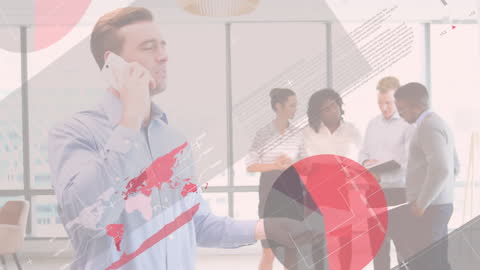 Business Team Celebrating with Dynamic Digital Elements