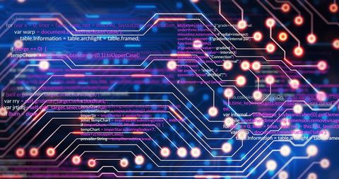 Digital circuitry and code overlay symbolizing data processing