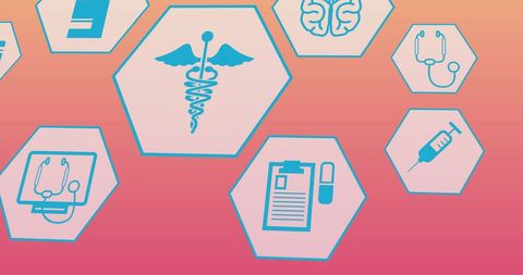 Digital Medical Icons on Pink Gradient Background