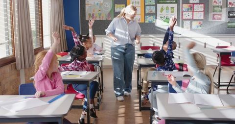 Elementary Classroom With Active Student Participation