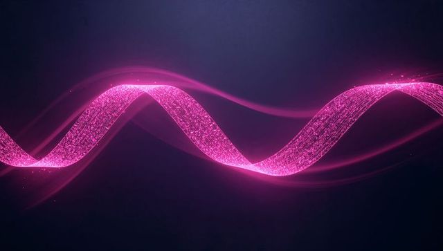Glowing Pink Particle Ribbon with Binary Sparks Twisting Through Digital Space