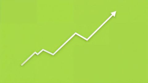 Rising zigzag arrow on green background illustrating growth