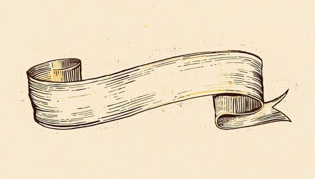 Vintage hand-drawn ribbon banner on aged parchment background for labels and design